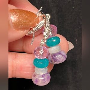 Genuine natural amethyst and moonstone earrings-Feb birthday